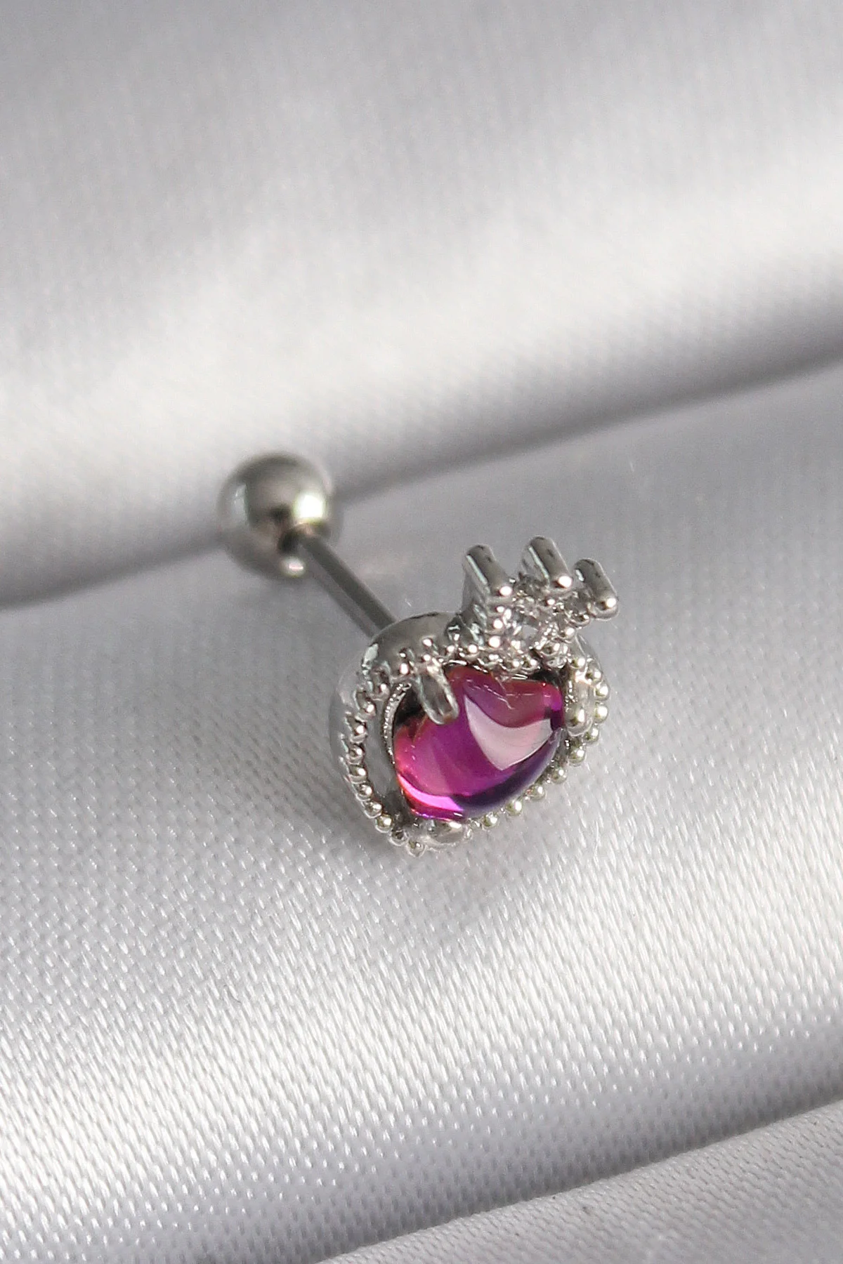 316L Çelik Gümüş Renk Pembe Mineli Kalp Zirkon Taş Detaylı Taç Tragus Piercin - SSSSSS2190-2 316L Çelik Gümüş Renk Pembe Mineli Kalp Zirkon Taş Detaylı Taç Tragus Piercin - SSSSSS2190-2