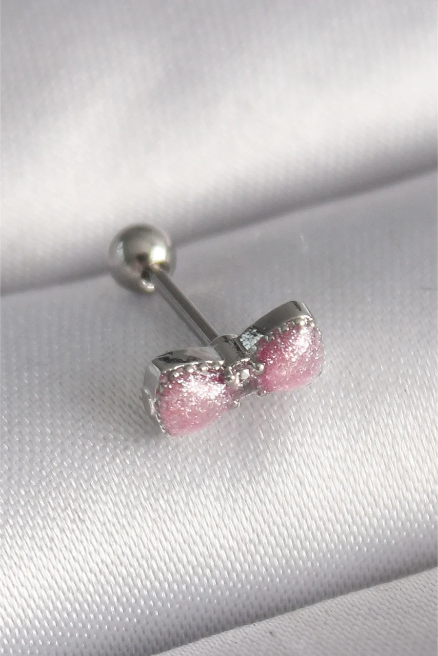 316l Çelik Gümüş Renk Pembe Kurdele Zirkon Taş Detay Tragus Piercing Diğer