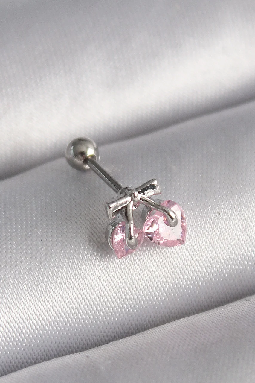 316l Çelik Gümüş Renk Pembe Zirkon Taşlı Kalp Tragus Piercing - Lisinya Diğer