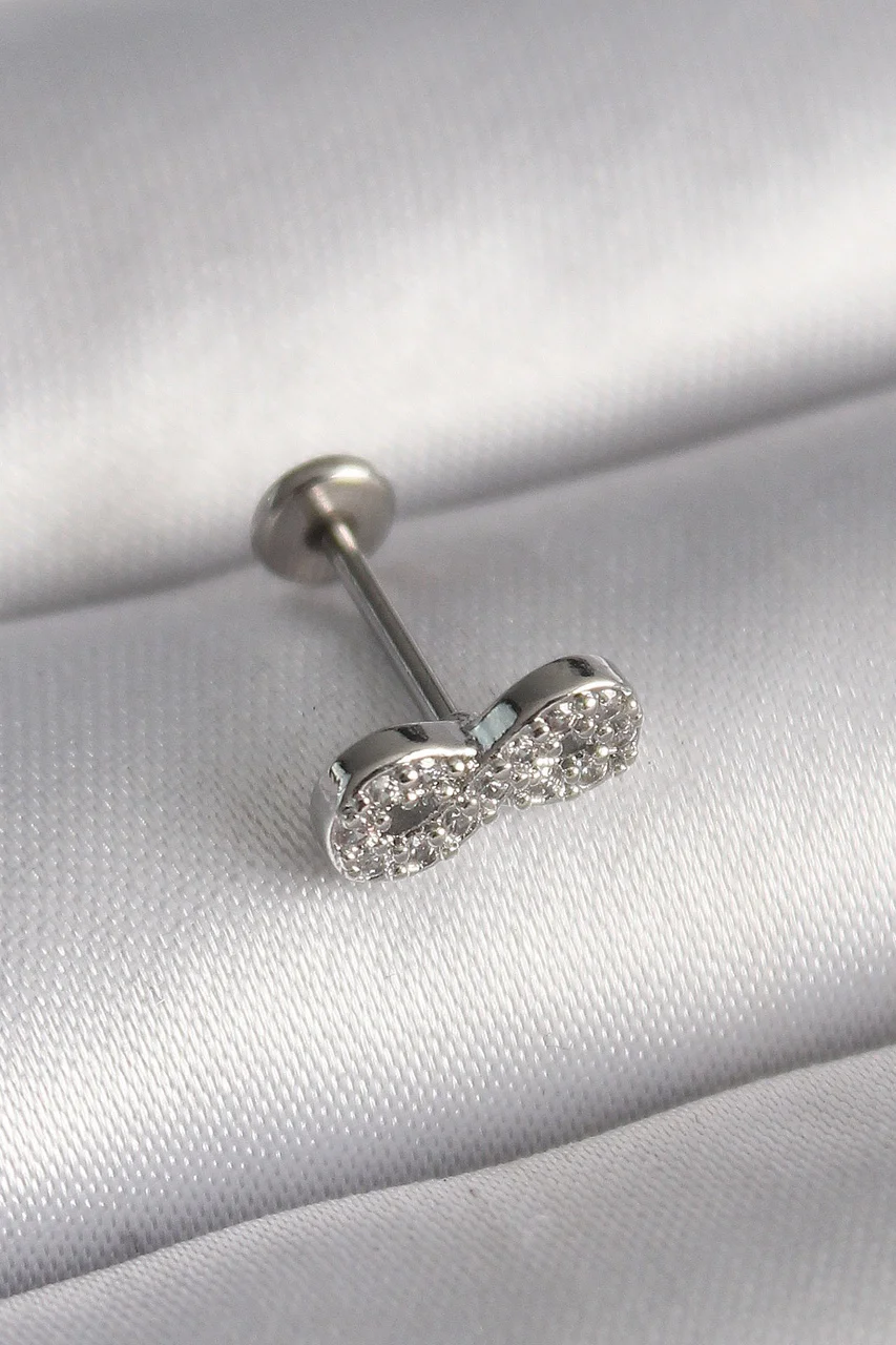 316l Çelik Gümüş Renk Zirkon Taşlı Sonsuzluk Model Tragus Piercing Tj-pr1345 Diğer