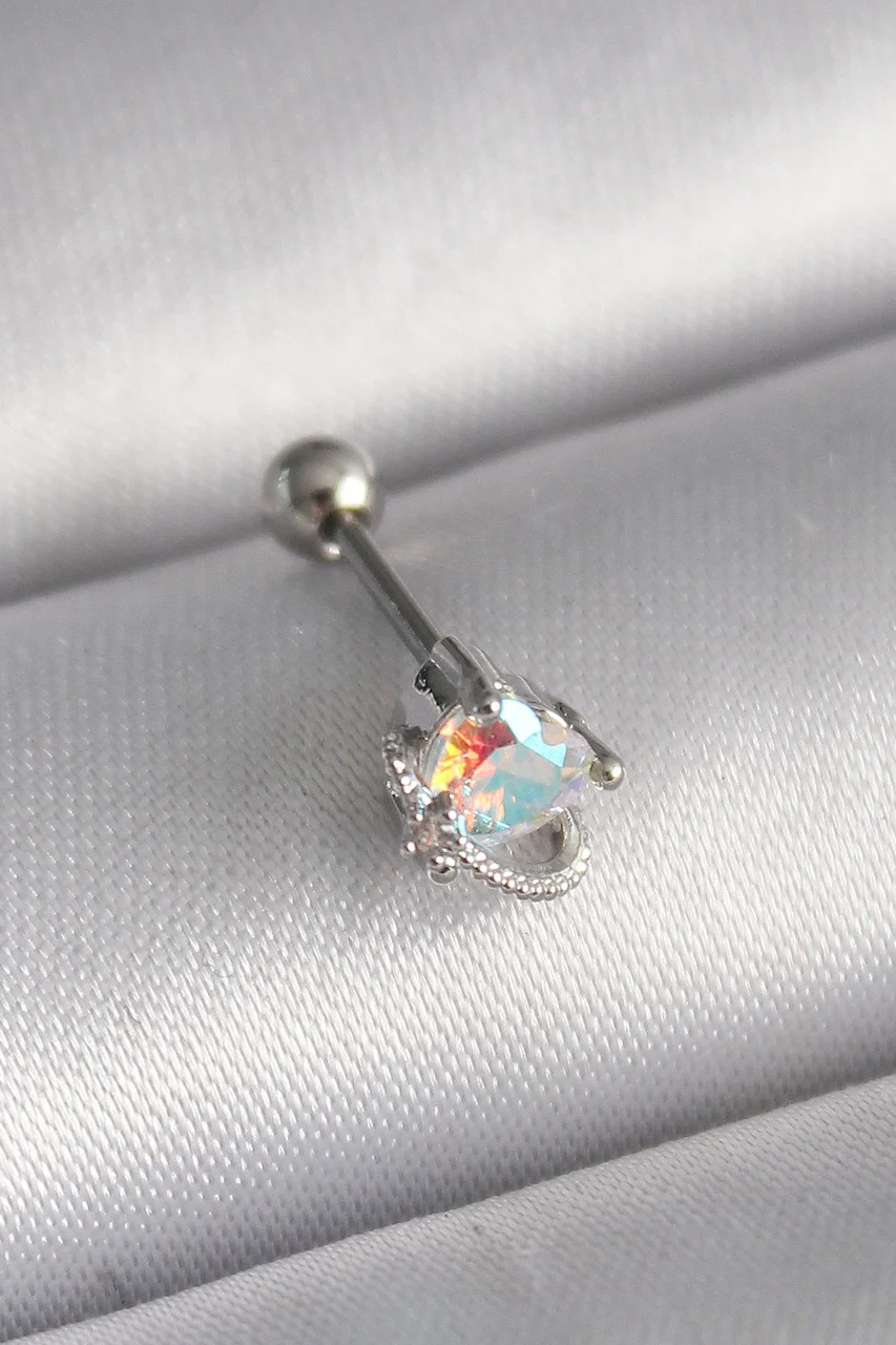 316l Çelik Gümüş Renk Zirkon Taşlı Kalp Tragus Piercing Tj-pr1243 Diğer