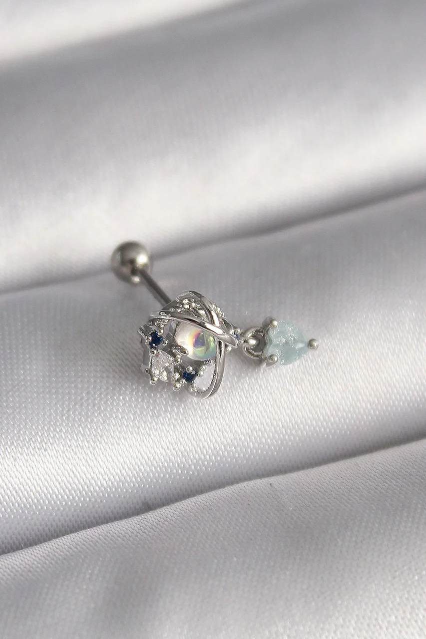 316l Çelik Gümüş Renk Zirkon Taşlı Sallantı Kalp Detay Tragus Piercing - Lisinya Diğer