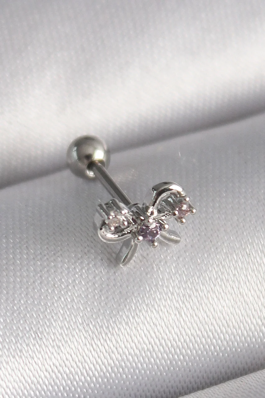 316l Çelik Gümüş Renk Zirkon Taşlı Kurdele Tragus Piercing Tj-pr1265 Diğer