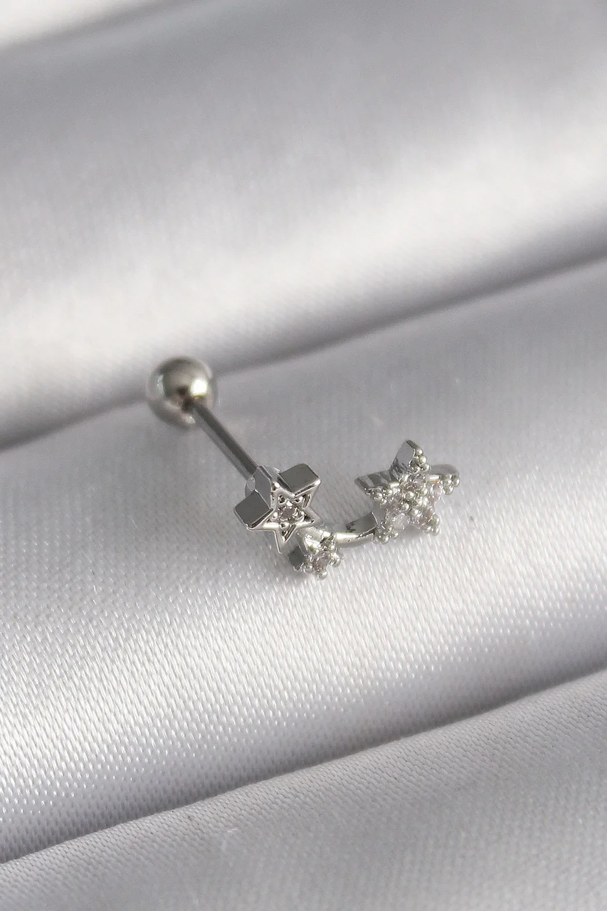 316l Çelik Gümüş Renk Zirkon Taşlı Yıldız Tragus Piercing Tj-pr1245 Diğer