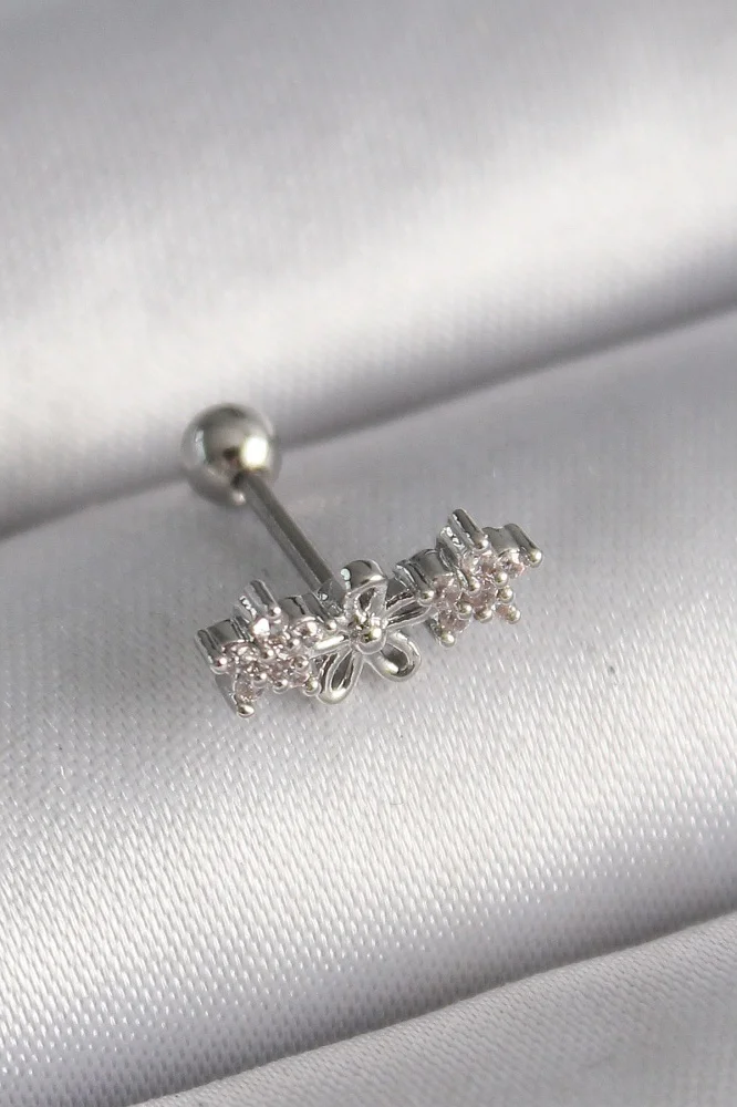 316l Çelik Gümüş Renk Zirkon Taşlı Çiçek Tragus Piercing Diğer