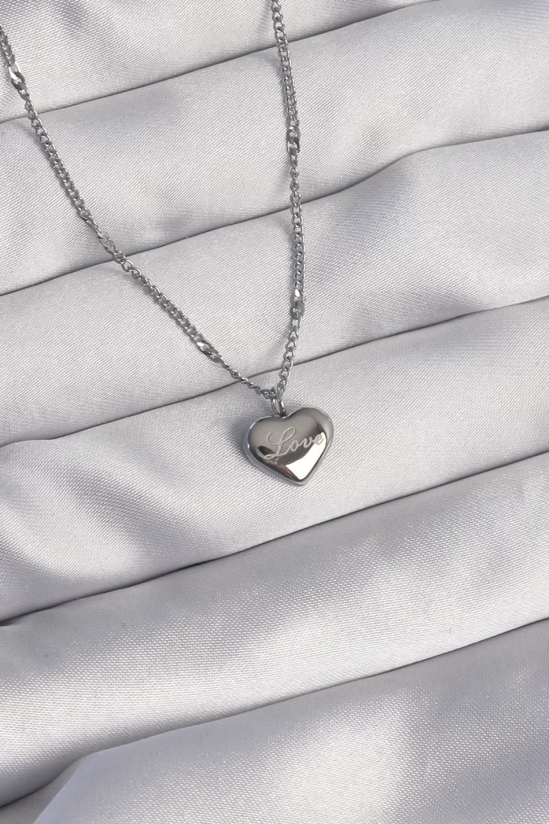 316L Çelik Gümüş Renk Kalp Model Love Kolye - Lisinya