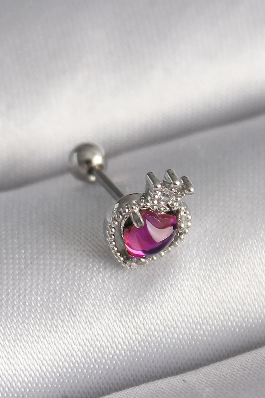 316l Çelik Gümüş Renk Pembe Mineli Kalp Zirkon Taş Detaylı Taç Tragus Piercing Tj-pr1263 Diğer
