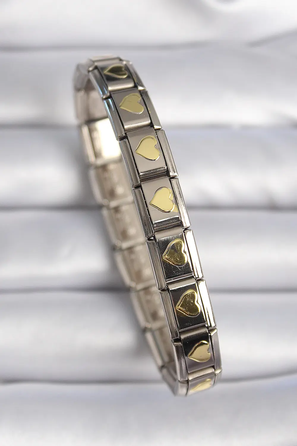 316L Çelik Gümüş Renk Gold Kalp İşleme Nomination Charm Bileklik