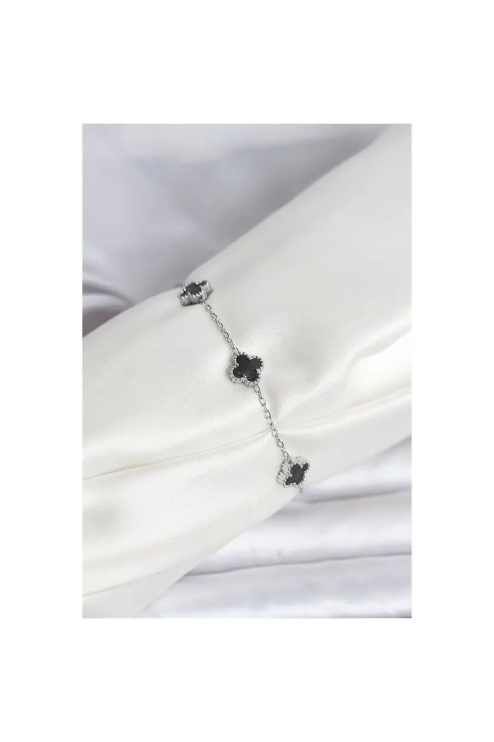 316L Çelik Gümüş Renk Siyah Baby Boy Yonca Bileklik