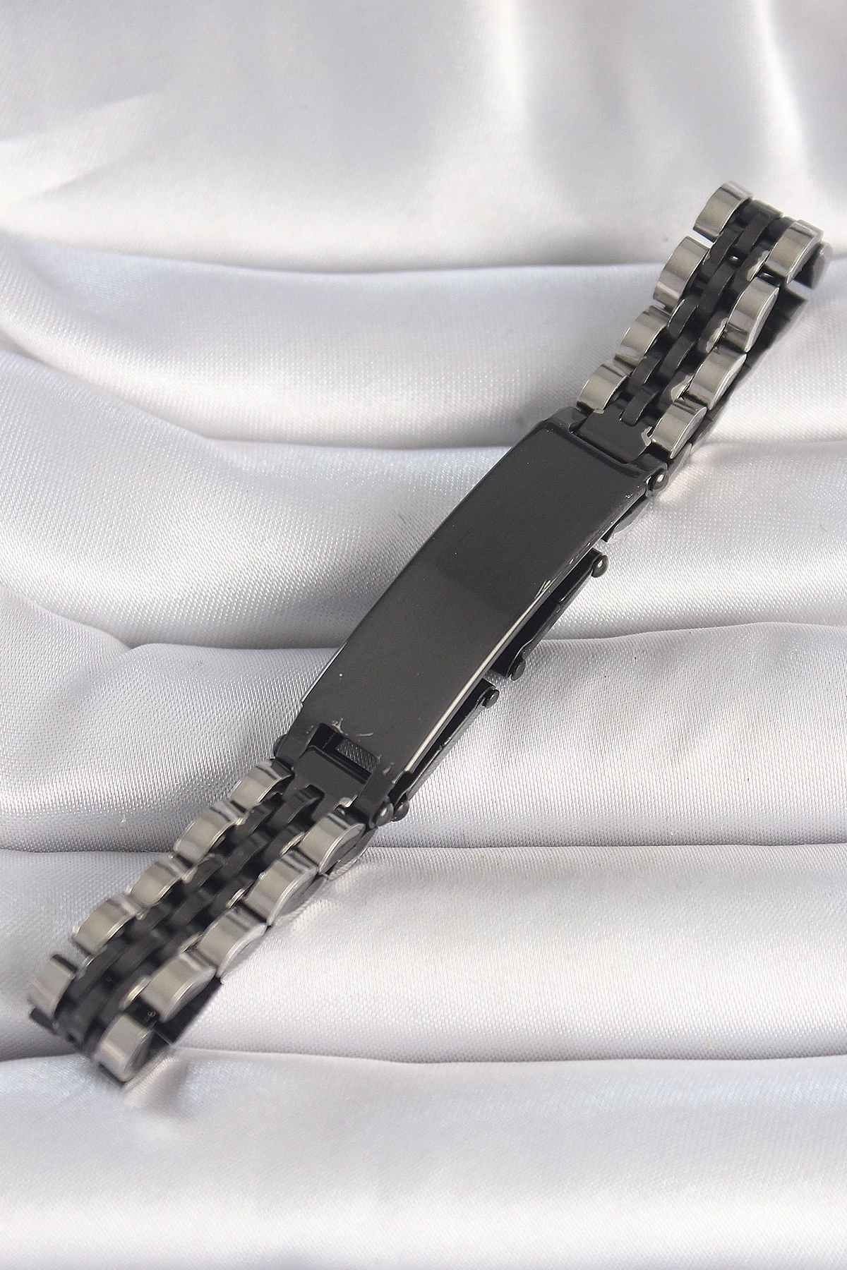 Butik 316L Çelik Gümüş Siyah Renk Zincir Künye Model Erkek Bileklik