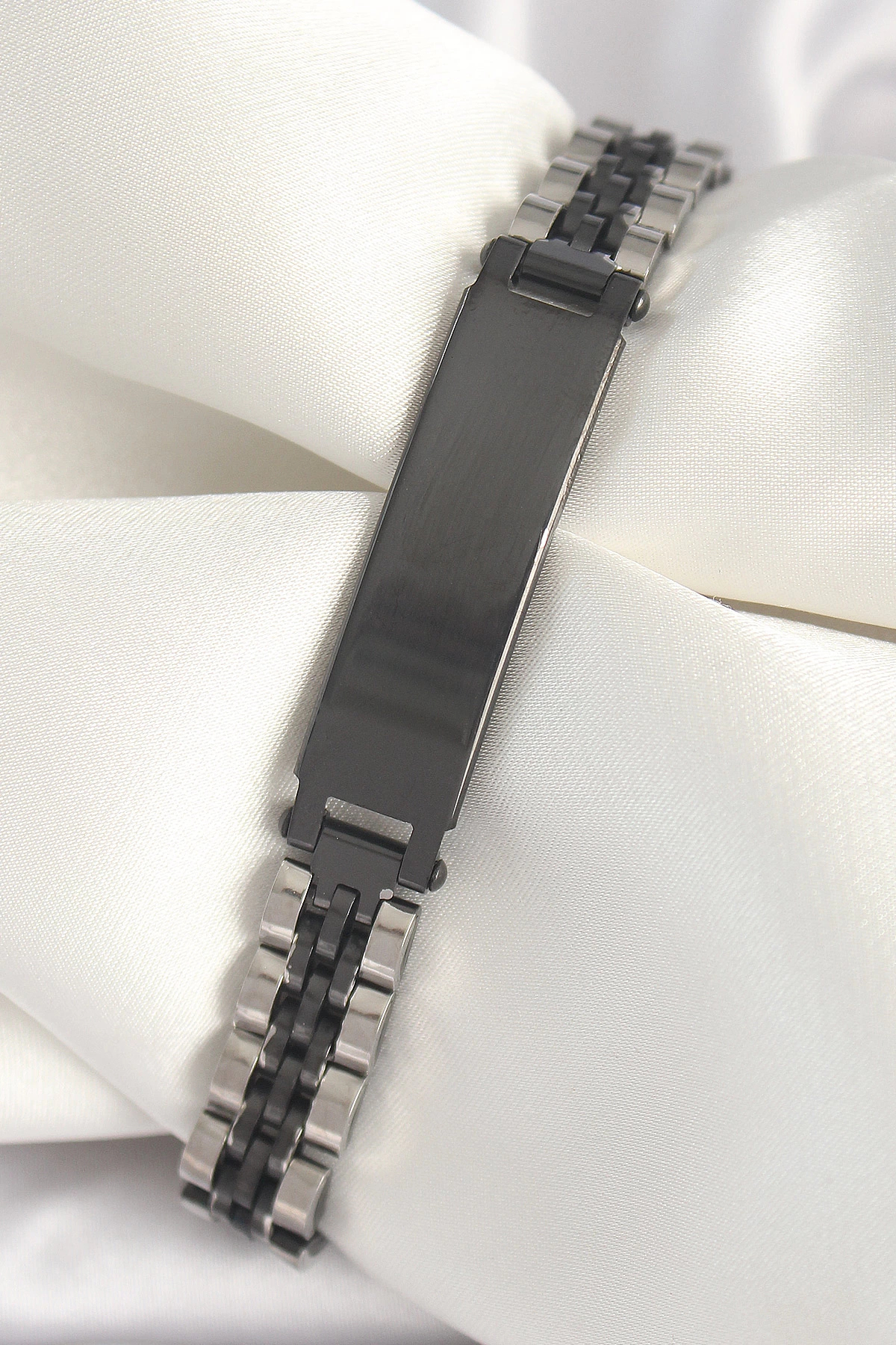 Butik 316L Çelik Gümüş Siyah Renk Zincir Künye Model Erkek Bileklik