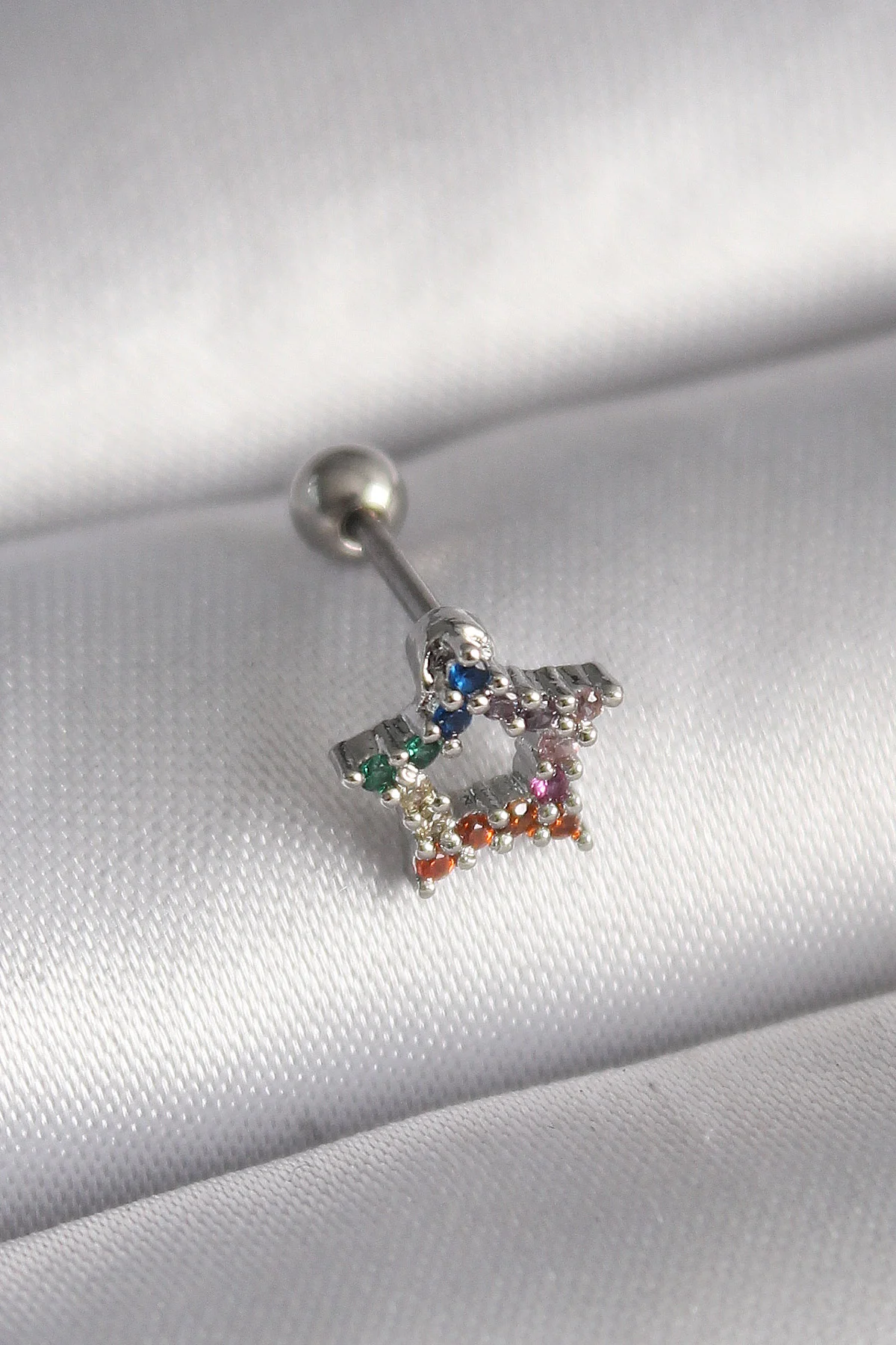316L Çelik Gümüş Zirkon Taşlı Yıldız Model Tragus Piercing 5886