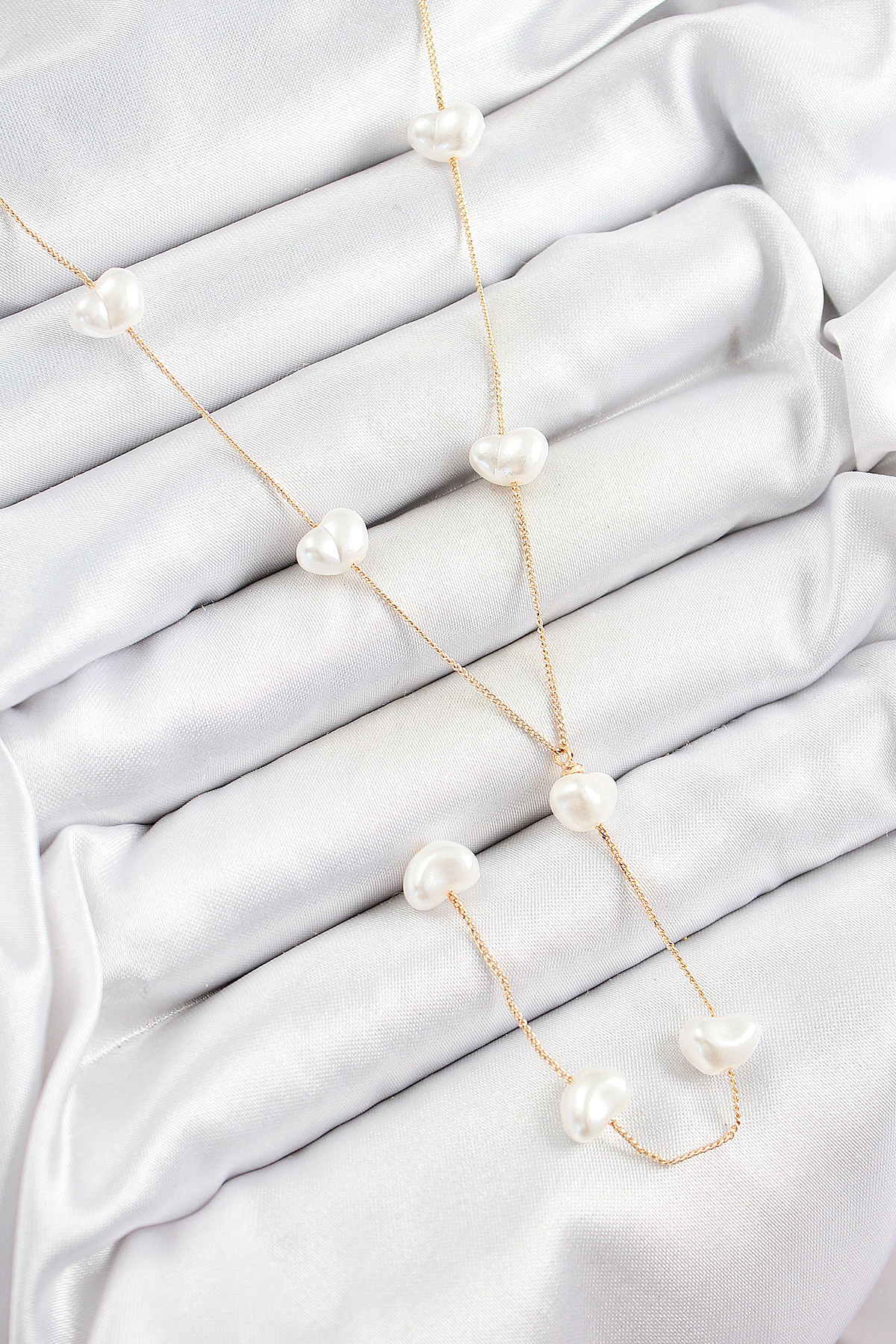 316L Çelik İncili Kalp Figürlü Y Model Gold Renk Kadın Kolye - TJ