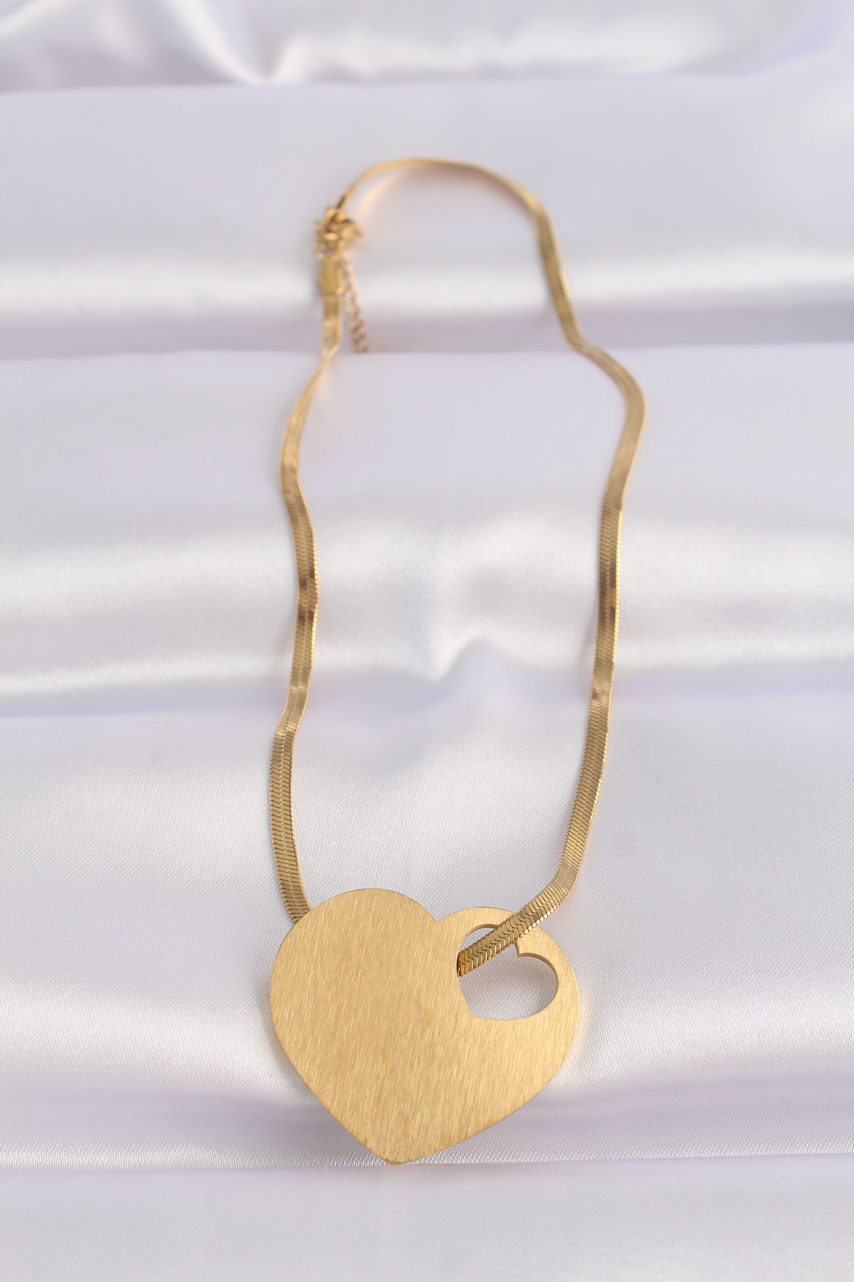 316L Çelik İtalyan Zincir Altın Renk Düz Plaka Kalp Kolye - TJ-BK