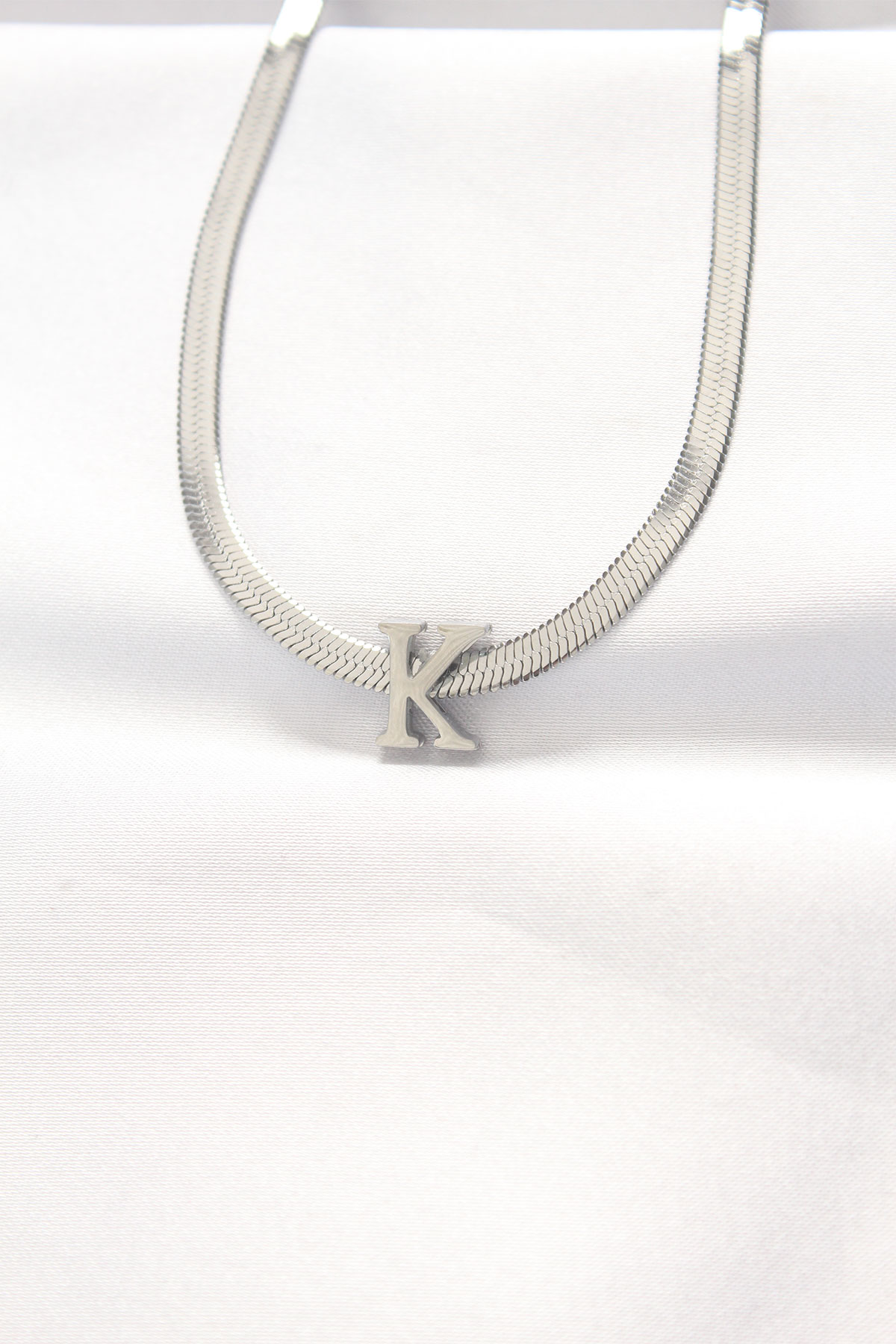 316L Çelik K Harfli Silver Renk İtalyan Zincirli Kolye SL7571