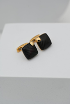 Tükkan Accessories 316L Çelik Kare Siyah Detay Kol Düğmesi Gold Renk Kutulu Özel Tas