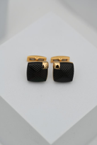 Tükkan Accessories 316L Çelik Kare Siyah Detay Kol Düğmesi Gold Renk Kutulu Özel Tas