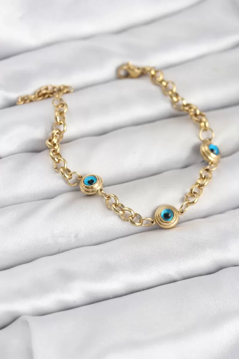 316L Çelik Nazar Model Gold Renk Kadın Bileklik - Lisinya
