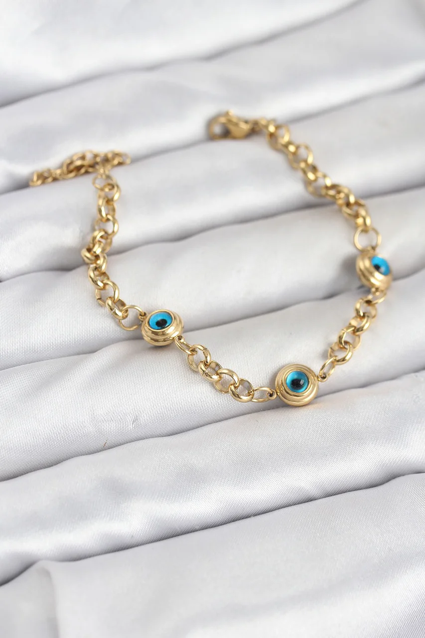 316l Çelik Nazar Model Gold Renk Kadın Bileklik Tj-bb8166 Diğer