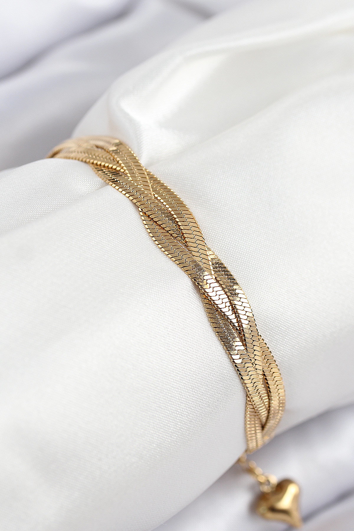 316L Çelik Örgü İtalyan Zincir Model Gold Renk Kadın Bileklik - T