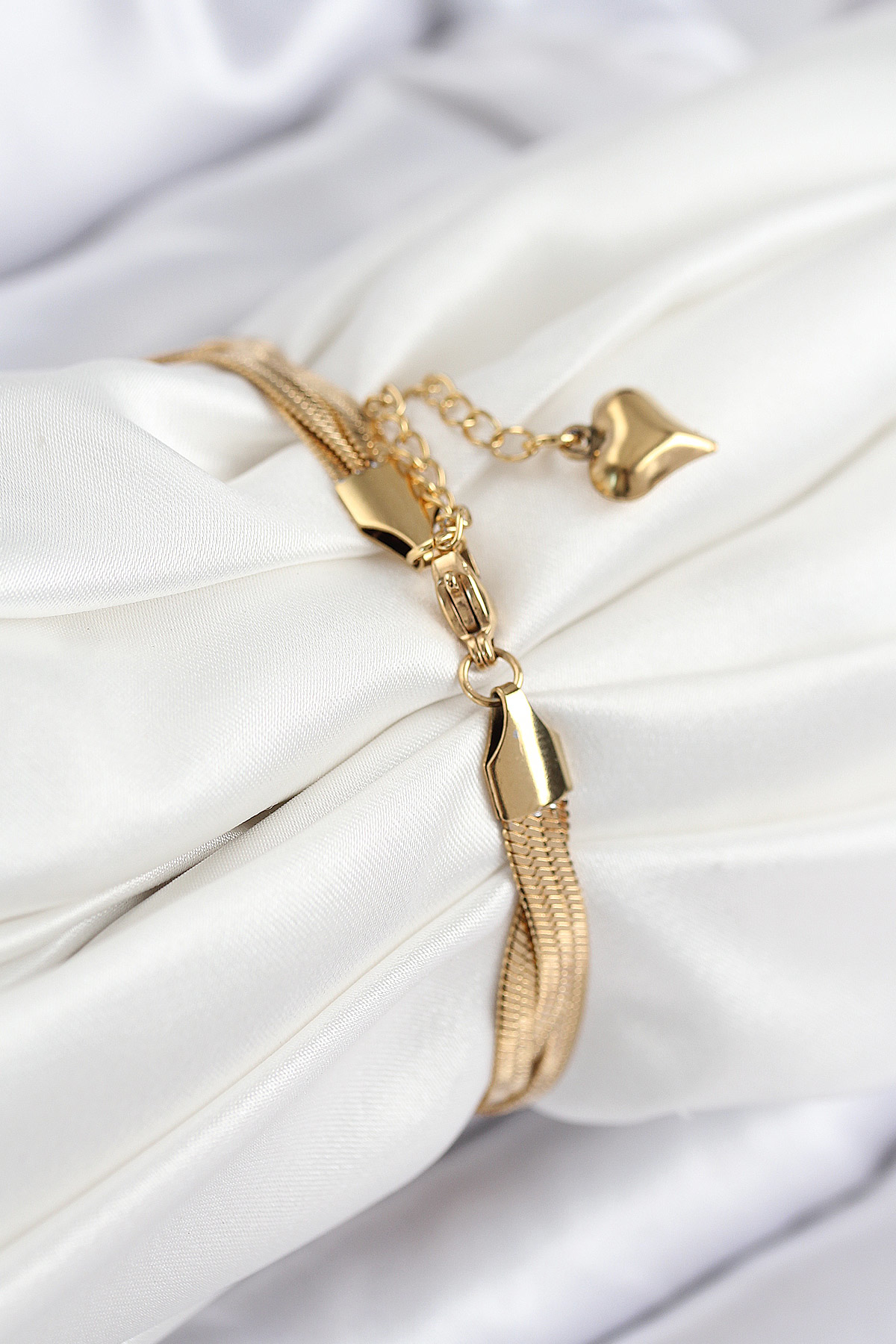 316L Çelik Örgü İtalyan Zincir Model Gold Renk Kadın Bileklik - T