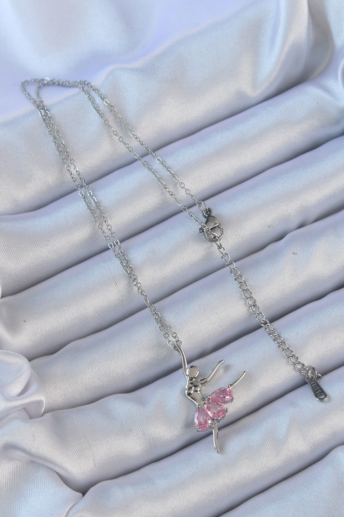 316L Çelik Özel Seri  Zincir Gümüş Renk Pembe Zirkon Taşlı Baleri