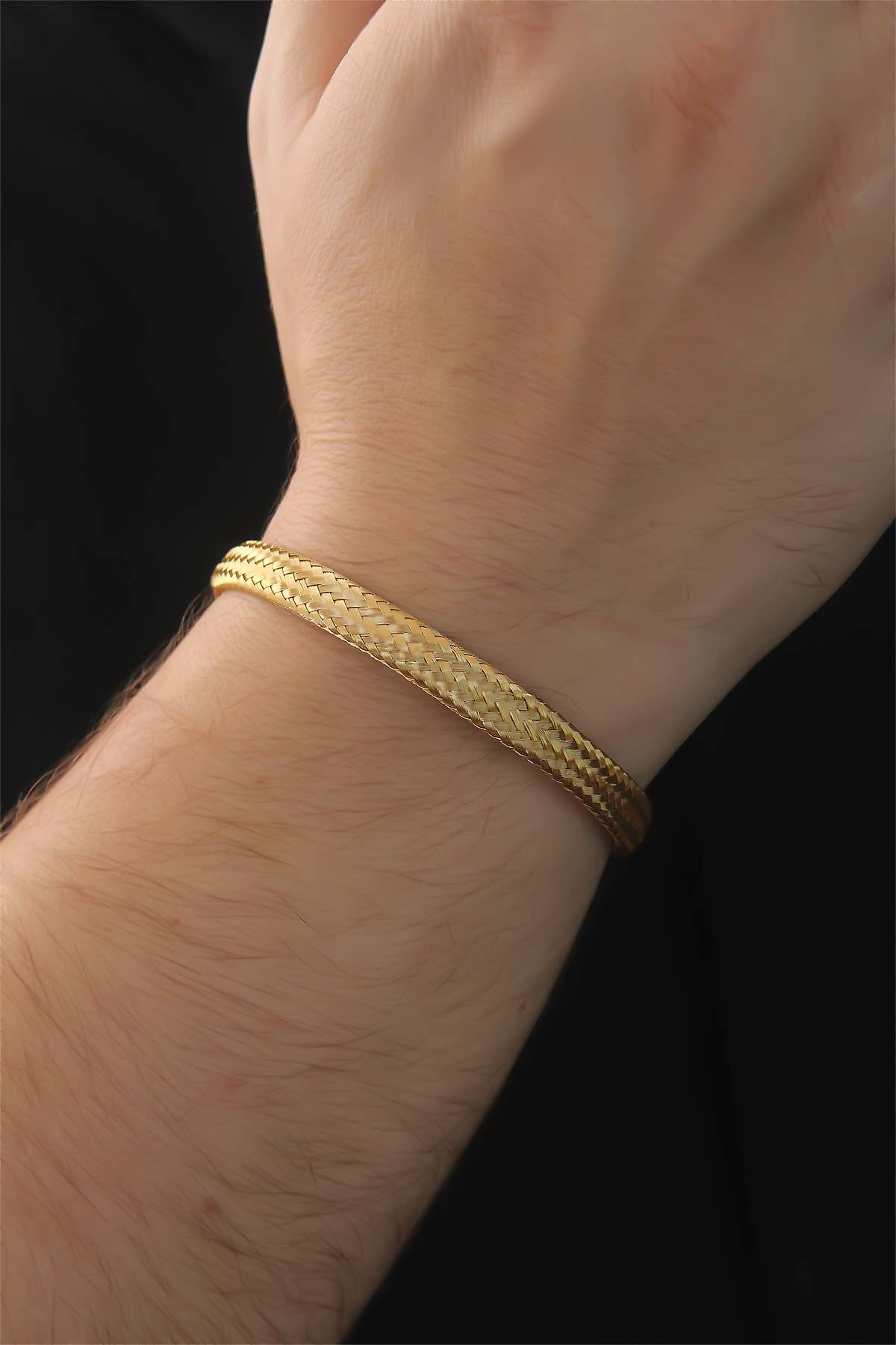 316L Çelik Özel Seri  Altın Renk Hasır Görünüm Erkek Bileklik