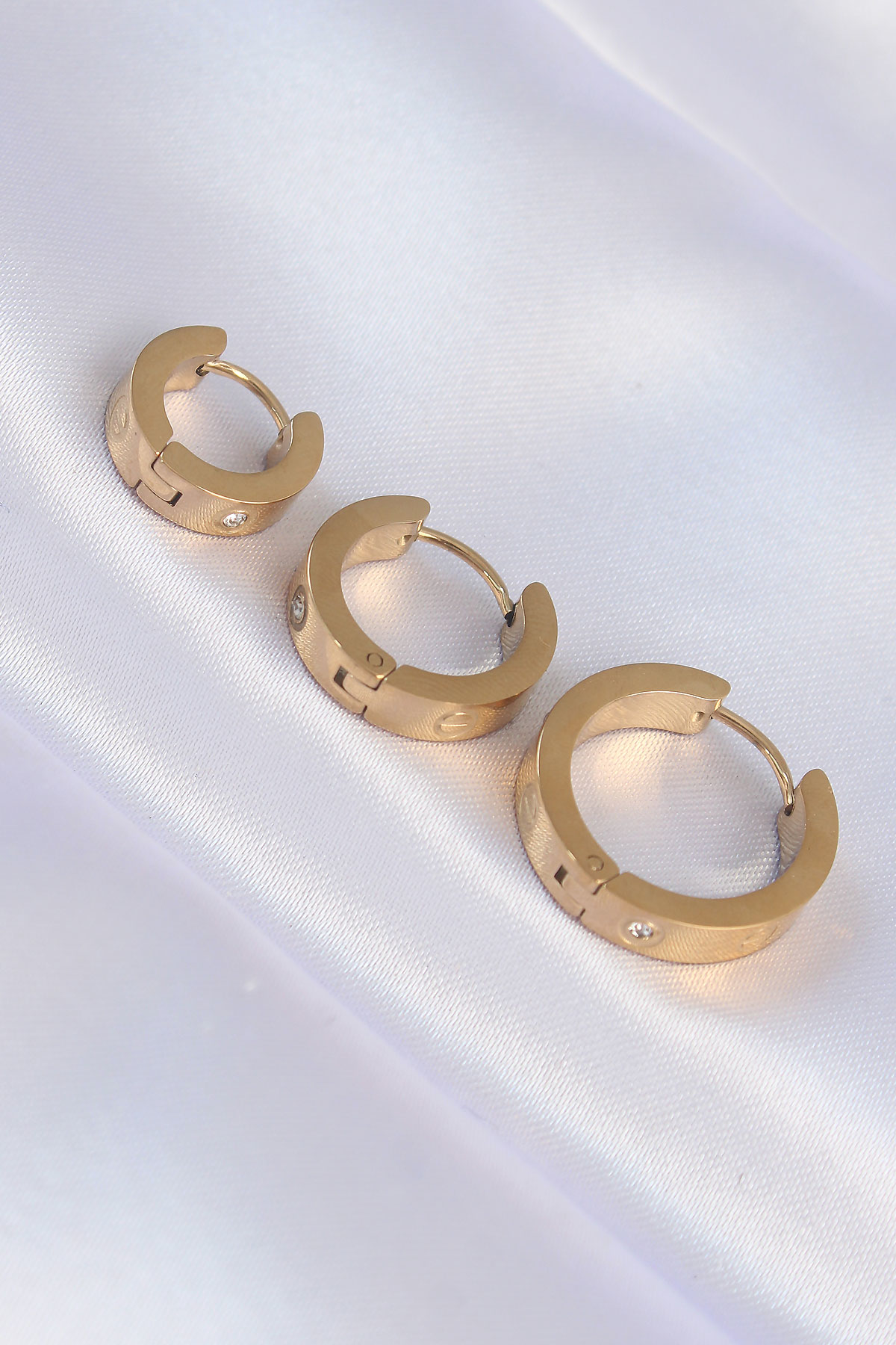 316L Çelik Özel Seri   Gold Renk Zirkon Taşlı Cartier Model 3lü H