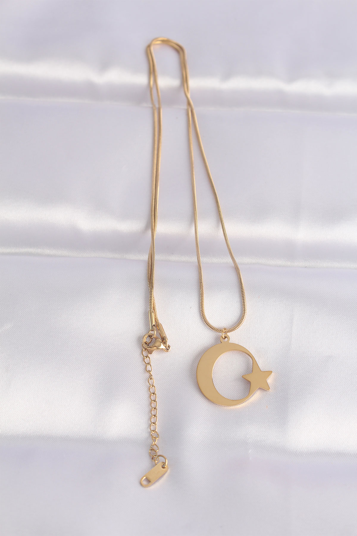 316L Çelik Özel Seri   Zincir Gold Renk Ay Unisex Kolye