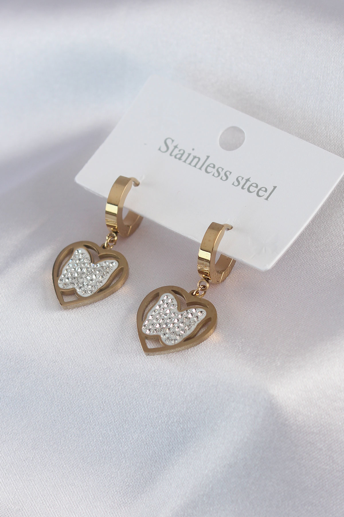 316L Çelik Özel Seri    Gold Renk Kelebek Model  Zirkon Taş Detay