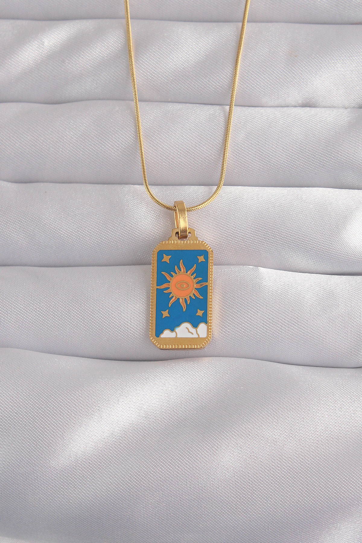 316L Çelik Özel Seri  Gold Renk Mavi Mineli Güneş Model Tarot Kol