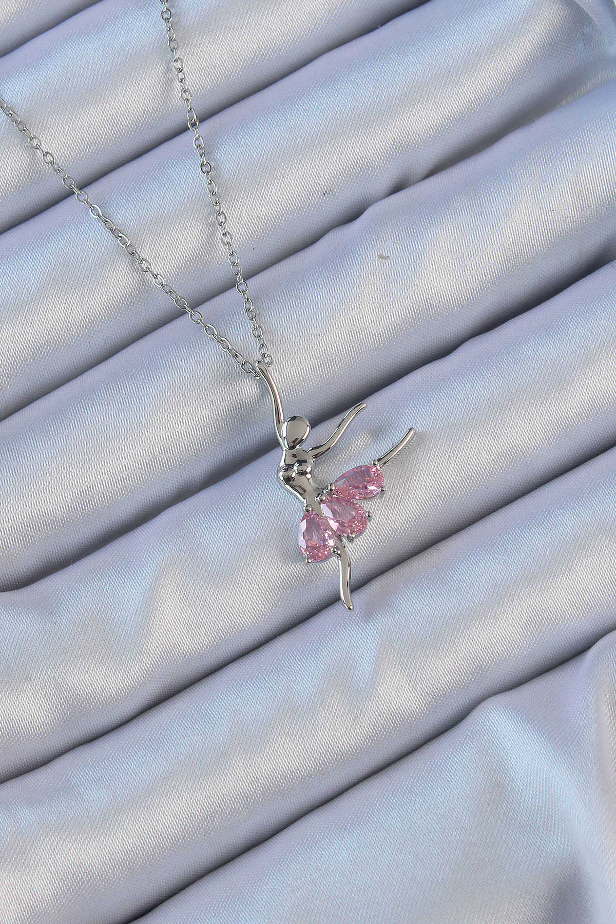 316L Çelik Özel Seri  Zincir Gümüş Renk Pembe Zirkon Taşlı Baleri