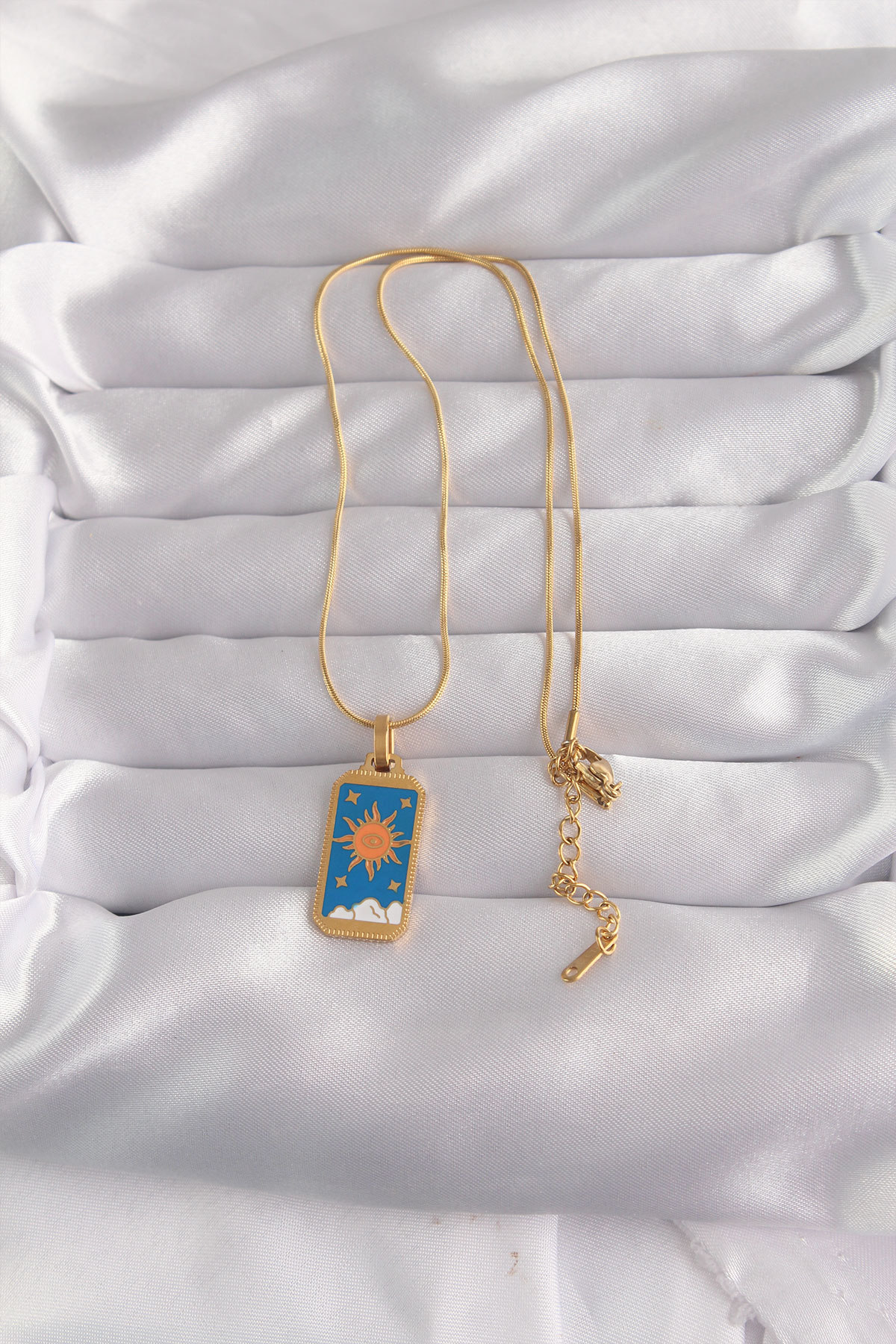 316L Çelik Özel Seri  Gold Renk Mavi Mineli Güneş Model Tarot Kol