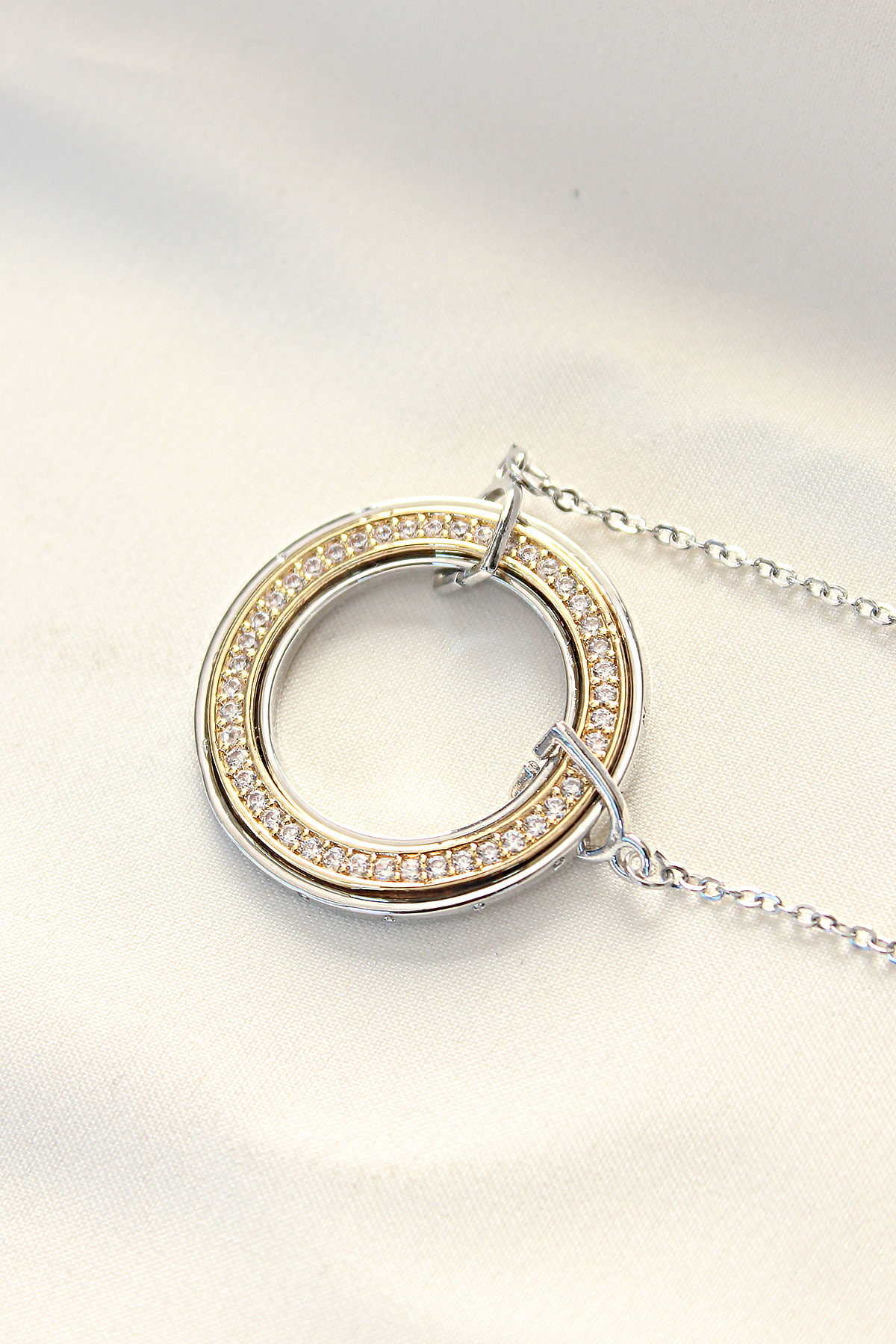 316L Çelik Özel Seri   Zirkon Taşlı Çift Renkli Tifany Kolye