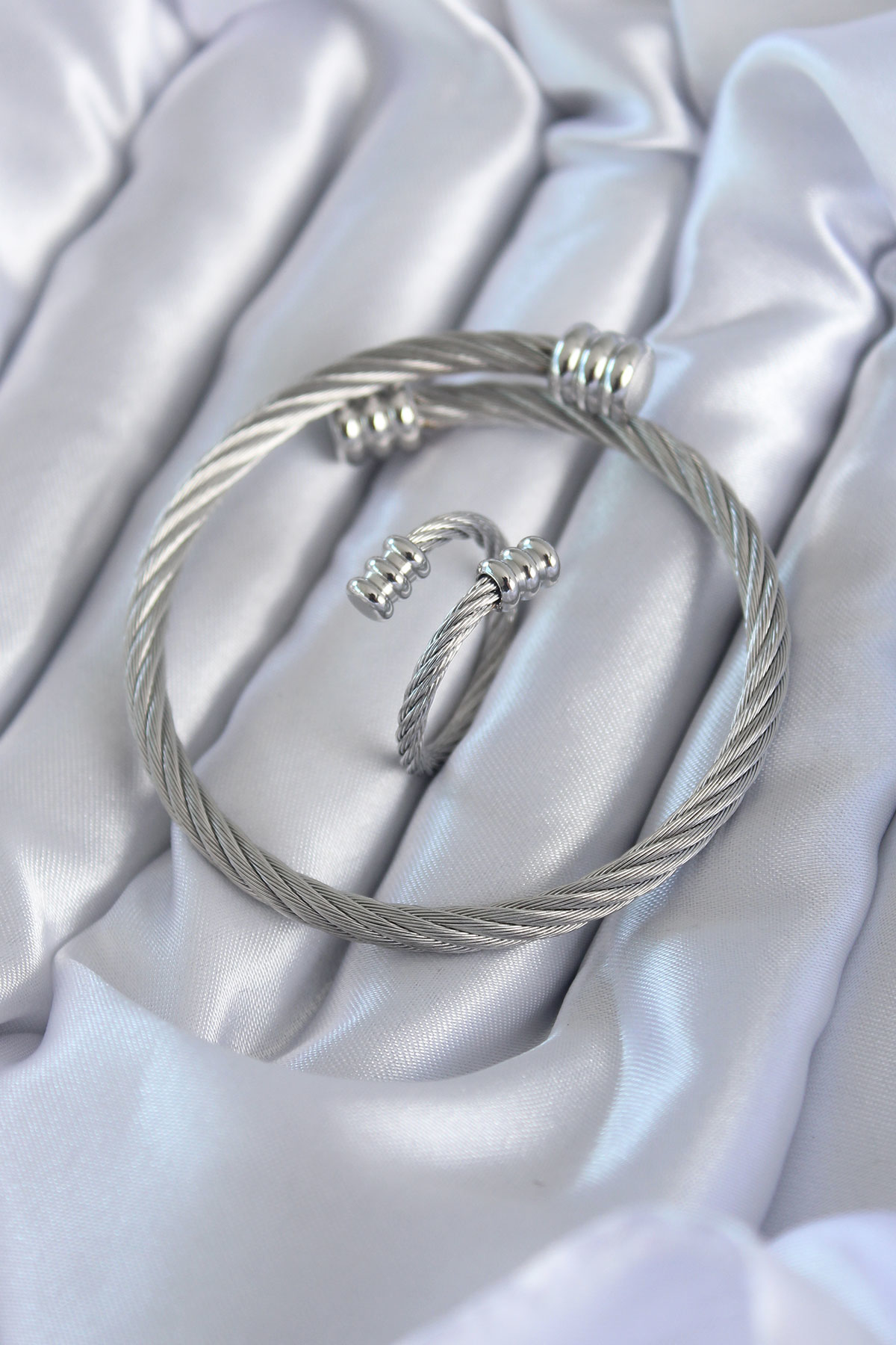 316L Çelik Özel Seri  Gümüş Renk Sarmal Model Erkek Bileklik Yüzü