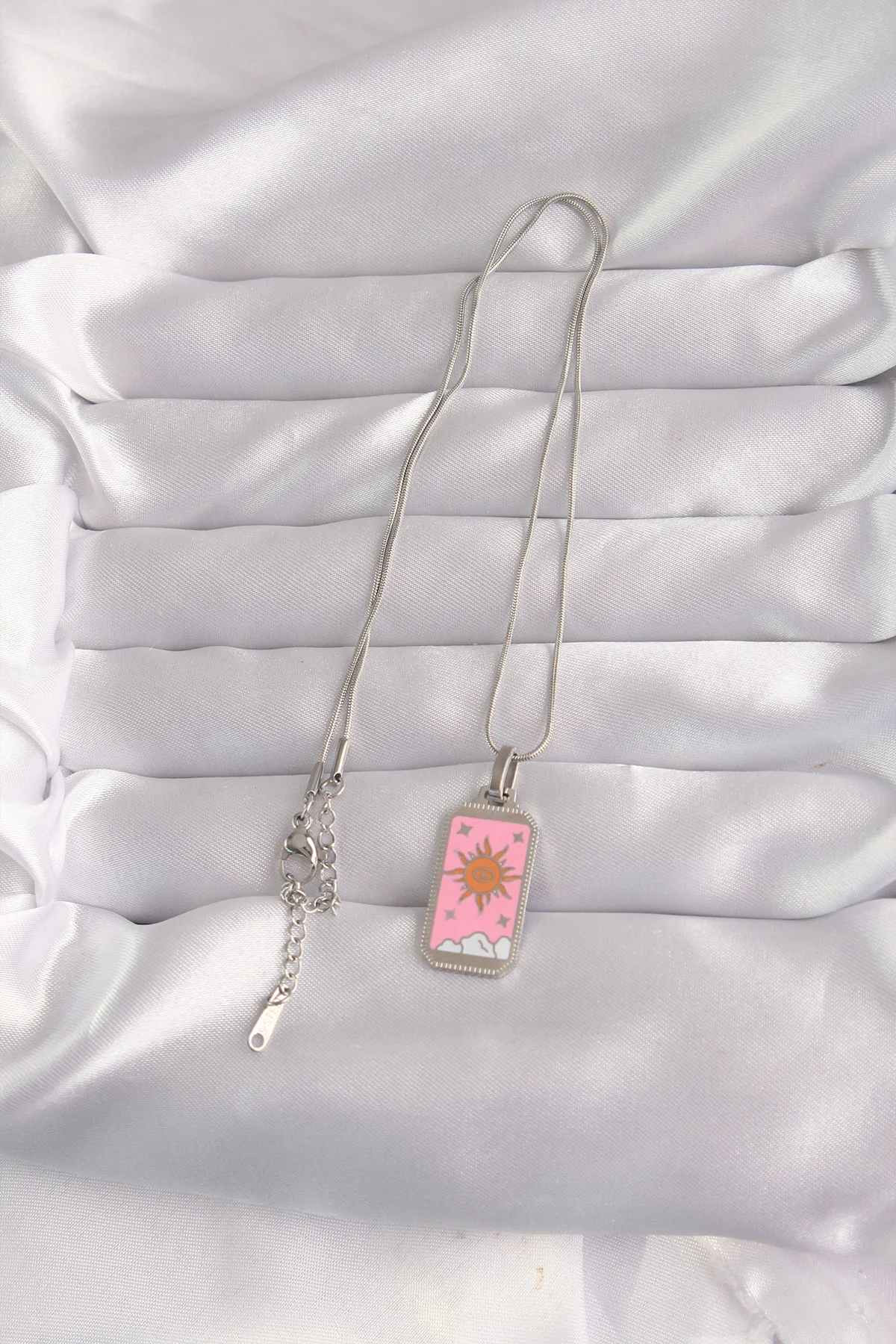316L Çelik Pembe Mineli Güneş Model Tarot Kolye 5886 - Güvenilir ve Şık