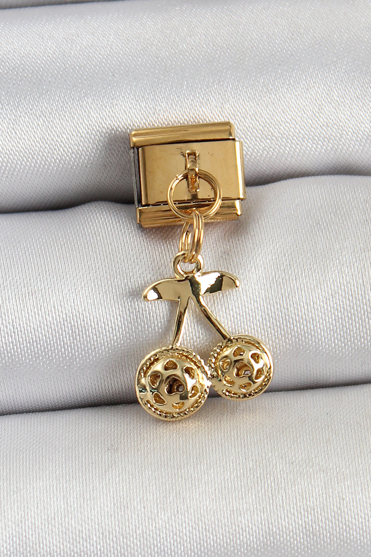 316L Çelik Sallantılı Zirkon Taşlı Fiyonk Model Gold Renk Nominat