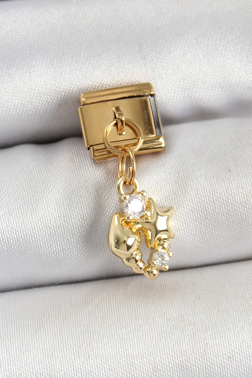 316l Çelik Sallantılı Zirkon Taşlı Deniz Kabuğu Ve Yıldız Model Gold Renk Nomination Charm - Lisinya Diğer