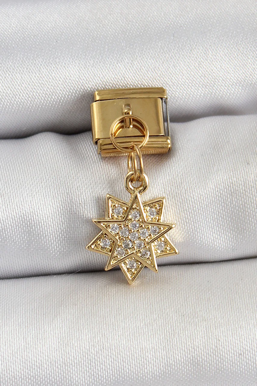 316l Çelik Sallantılı Zirkon Taşlı Yıldız Model Gold Renk Nomination Charm - Lisinya Diğer