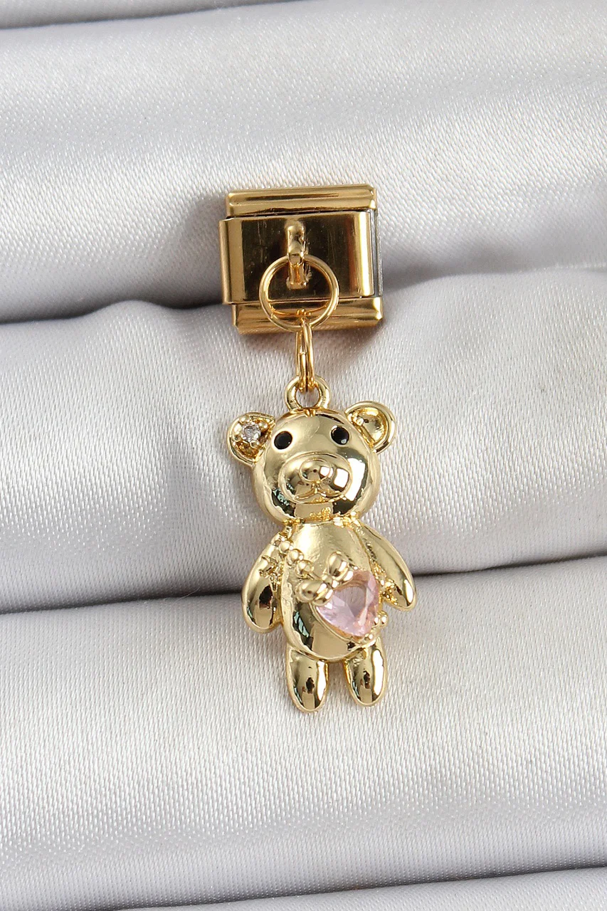 316l Çelik Sallantılı Zirkon Taşlı Ayıcık Model Gold Renk Nomination Charm - Lisinya Diğer