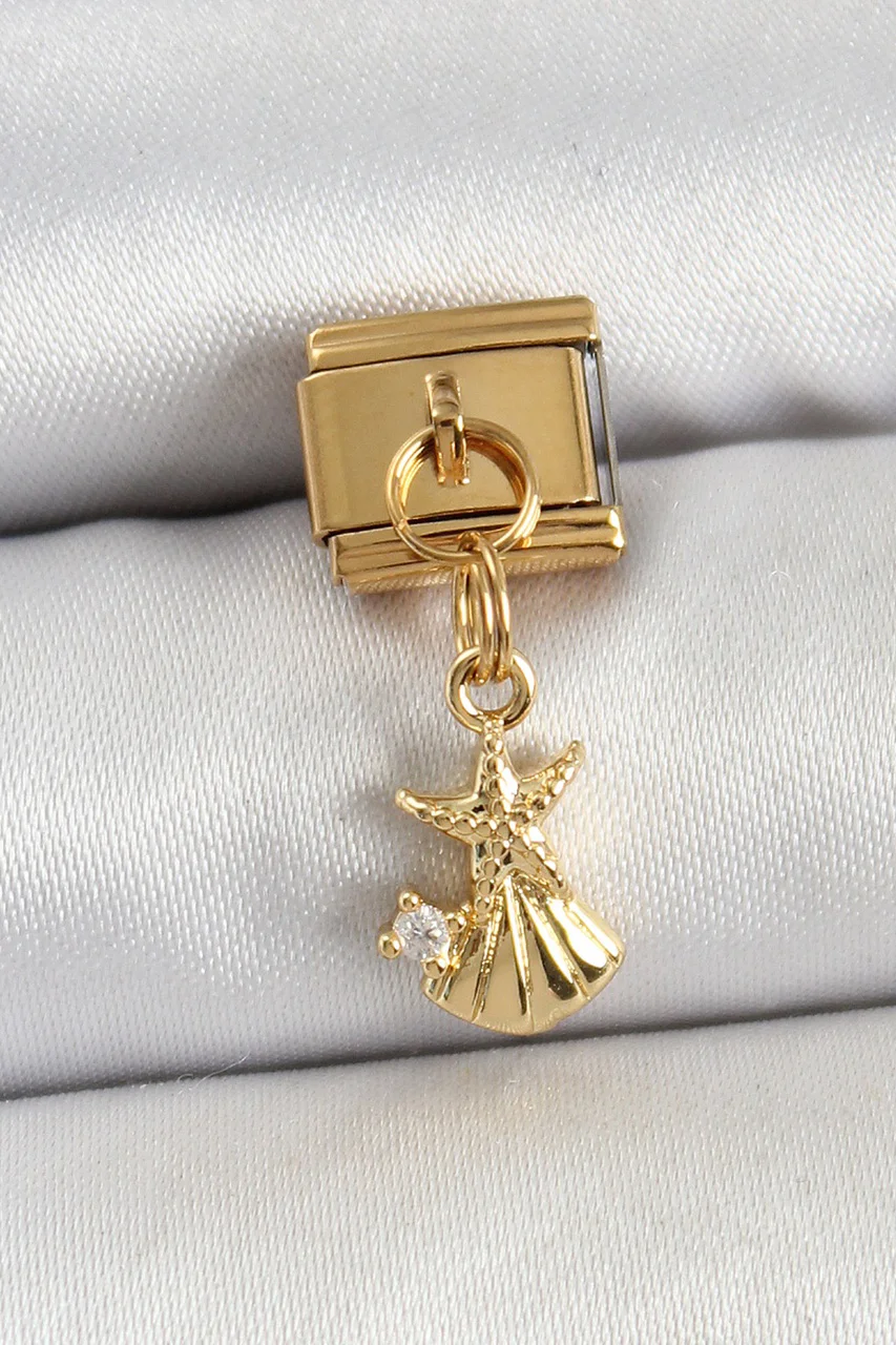 316l Çelik Sallantılı Zirkon Taşlı Deniz Yıldızı Ve İstiridye Model Gold Renk Nomination Charm Tj-bc1438 Diğer