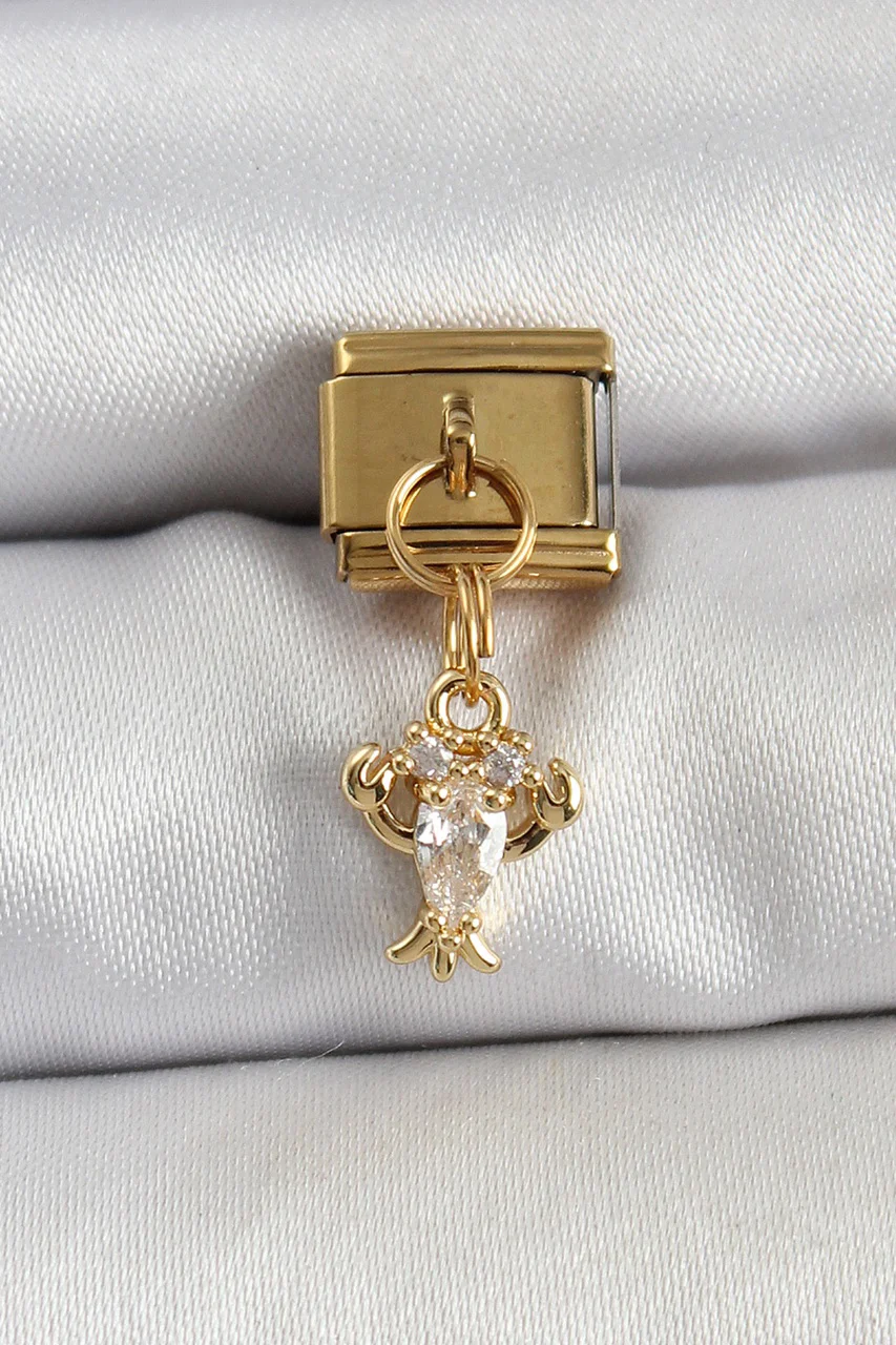 316l Çelik Sallantılı Zirkon Taşlı Yengeç Model Gold Renk Nomination Charm - Lisinya Diğer
