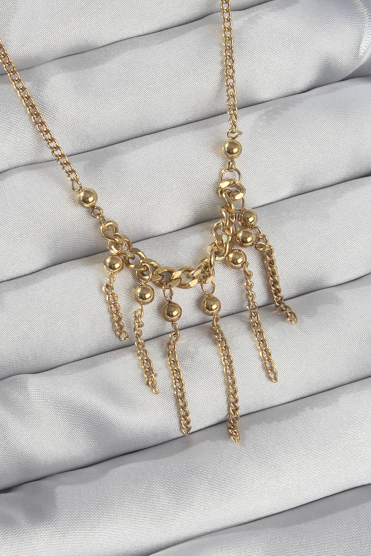 316L Çelik Sallantılı Zincir Kolye Gold Topçuk Detaylı 5886