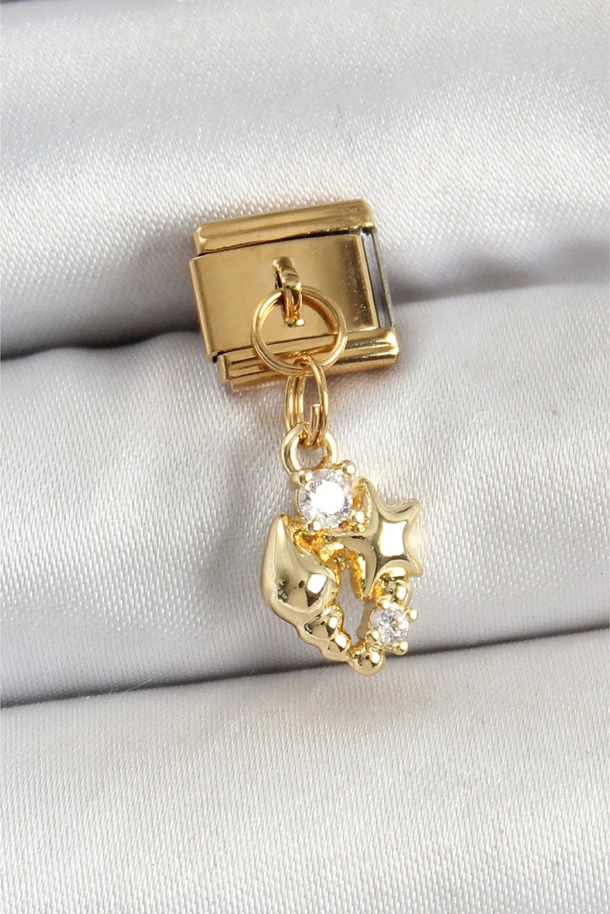 316l Çelik Sallantılı Zirkon Taşlı Deniz Kabuğu Ve Yıldız Model Gold Renk Nomination Charm Diğer