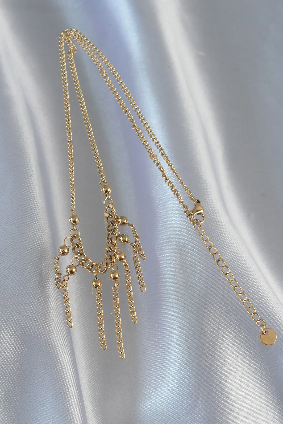 316L Çelik Sallantılı Zincir Kolye Gold Topçuk Detaylı 5886