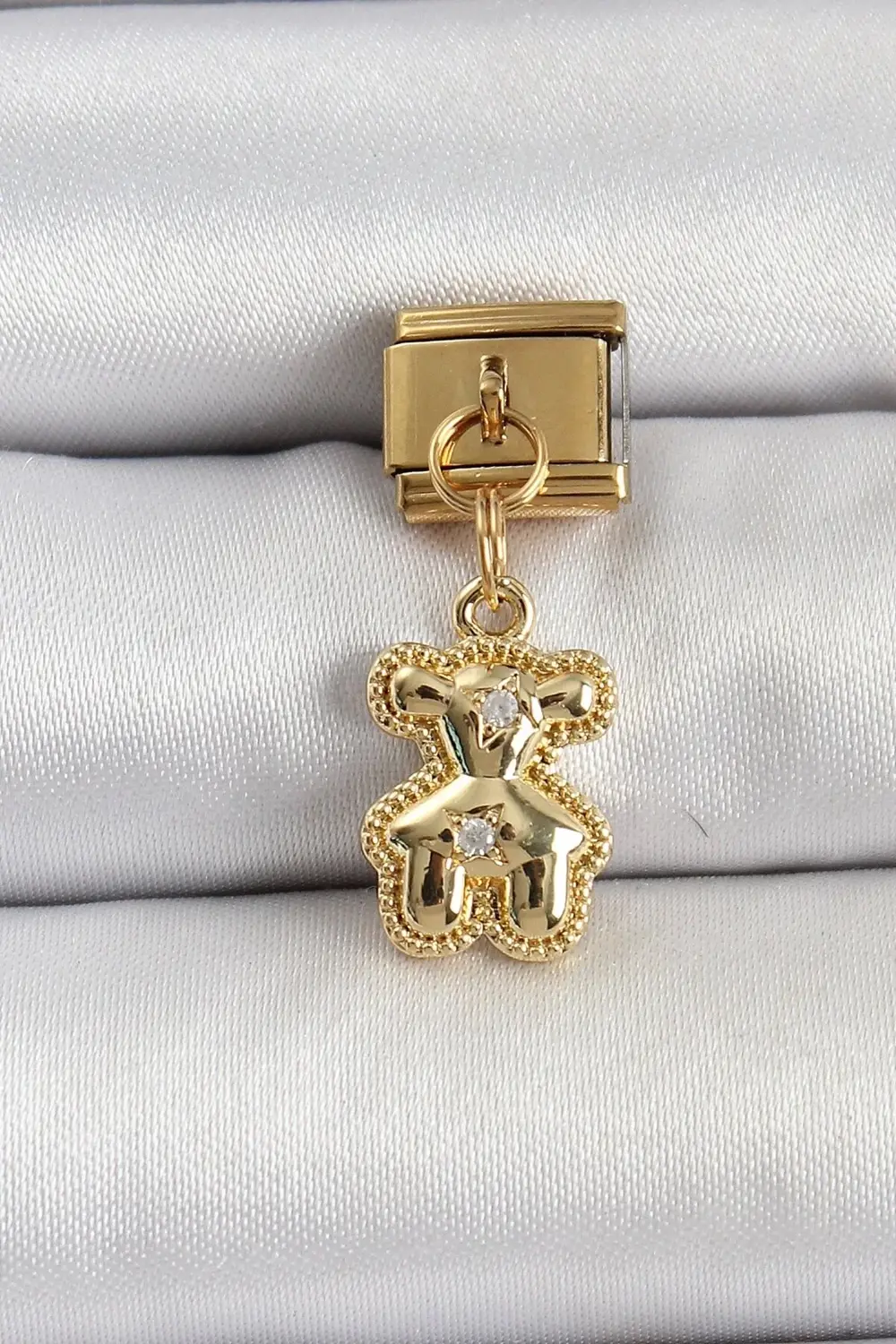 316L Çelik Sallantılı Zirkon Taşlı Ayıcık Model Gold Renk Nominat