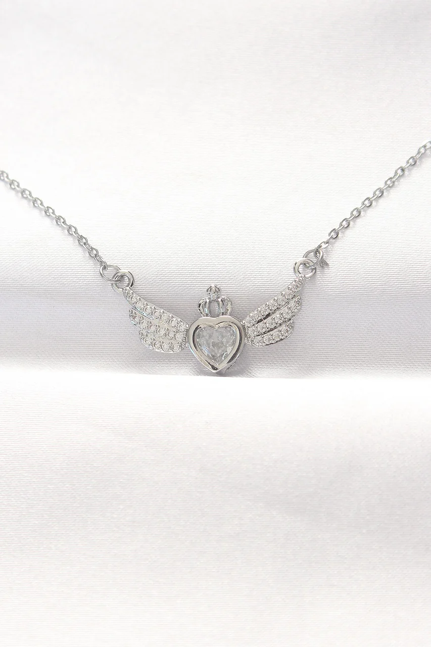 316l Çelik Silver Renk Zirkon Taşlı Kalpli Kanat Kolye Tj-bko8515 Diğer