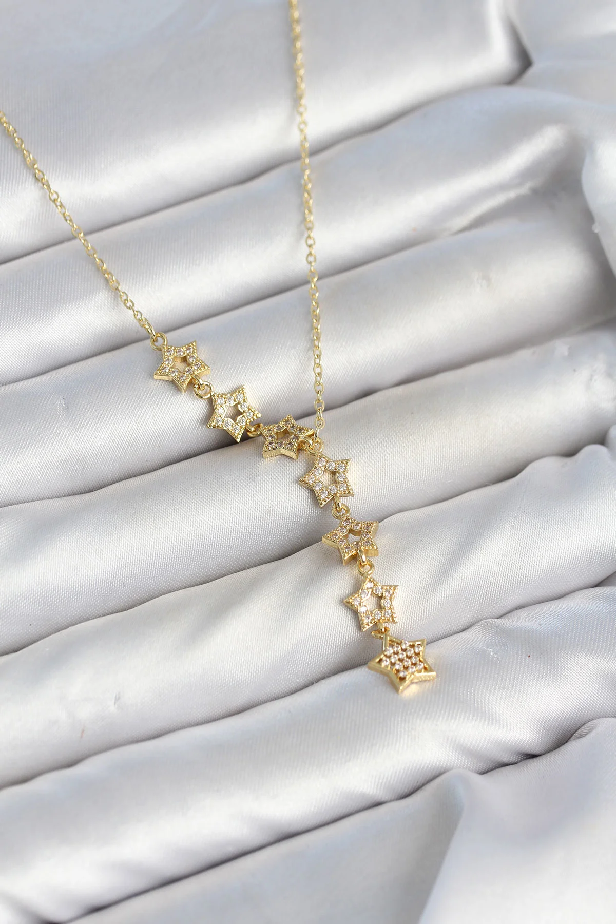 316L Çelik Yıldız Model Gold Renk Zirkon Taşlı Kadın Kolye TJ-BKO11131