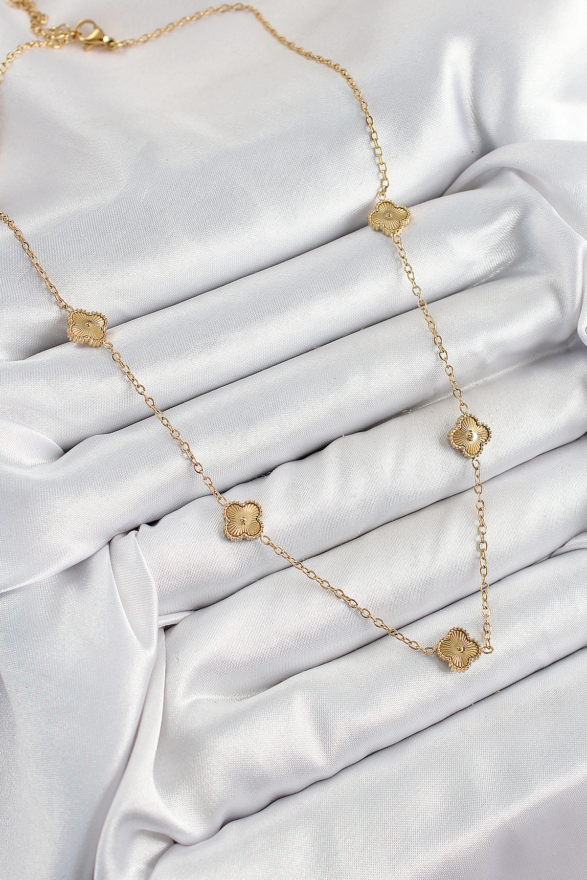 316L Çelik Yonca Model Gold Renk Kadın Kolye - TJ-BKO10378
