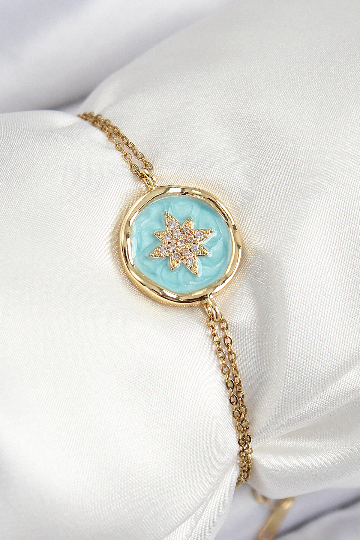 316L Çelik Zincir Turkuaz Mineli Sanatsal Portre Kuzey Yıldızı Mo